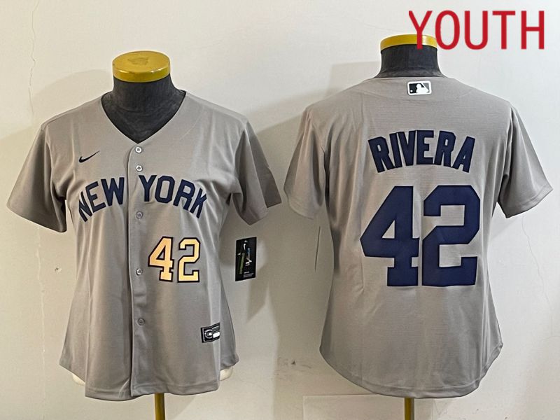 Youth New York Yankees #42 Rivera Grey Game Nike 2024 MLB Jersey style 1->youth mlb jersey->Youth Jersey